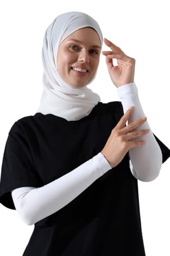 ihvan online, Hijab Sleeves for Women, Muslim Arm Sleeve for Prayer, Women's Soft Stretchy Modest Sleeves to Cover Arms - color: White