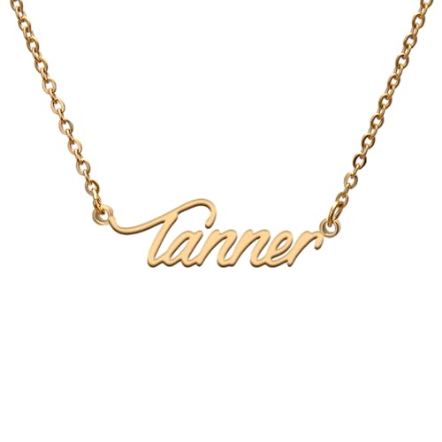 Name Tag Necklaces for Her His Friends Familys Relationship Memory Jewelry Gift - style: Gold Color- Tanner