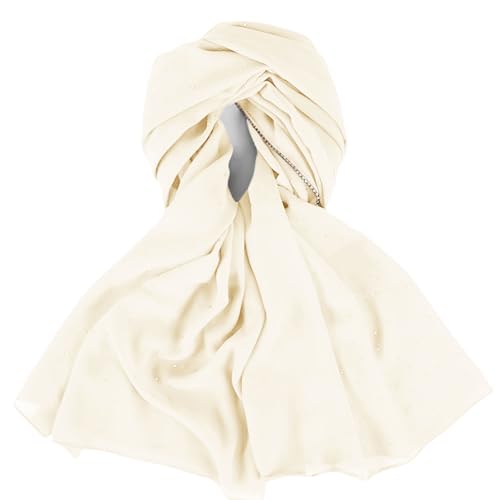 Hijab Scarf for Women Soft Chiffon Rhinestone Long Scarf Shawl Fashion Muslim Hijab Head Wrap Scarves - color: Beige
