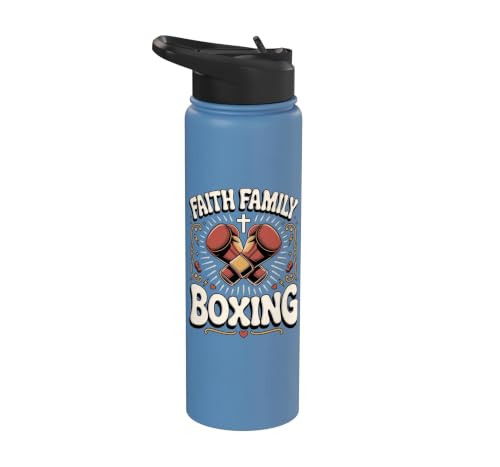 Faith Family Boxing Boxer Fighter Combat Sport Stainless Steel Insulated Water Bottle - color: Light Blue