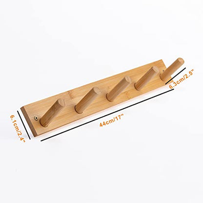 Wall Mounted Coat Rack, 5-Pegs Bamboo Entryway Hat Rack for Wall, Hooks for Hanging Coats and Jackets, Bathroom Kitchen Towel Rack Wall Hangers for Clothes Towel Hats Jackets - size: 5-Hook Rack