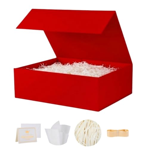 UoeRing 1 Pcs Red Gift Box 11.5x8x4 Inch with Magnetic Lid | Collapsible Luxury Present Box,for Birthday,Christmas Holiday Gift Includes Card,Ribbon,Tissue Paper & Shredded Filler - color: 11.5x8x4 Inch-Red-Pack of 1