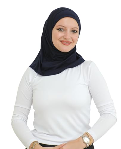 Prien Sport Instant Hijab For Women, Muslim Cotton Turban, Soft Head Scarf, Ready To Wear Hijabs Prayer Clothes, Islamic Wear - color: Navy Blue