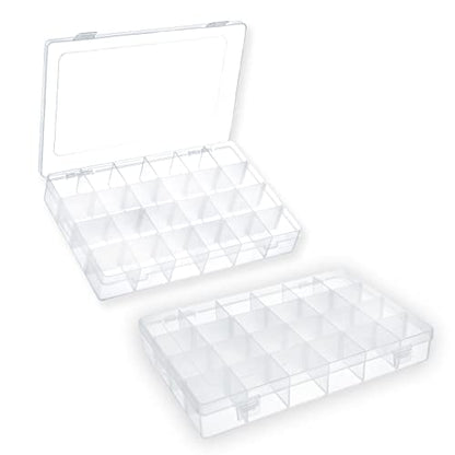 2 Pack 24 Grids Plastic Small Crafts Storage Boxes with Adjustable Dividers (10.5" × 6.7" x 1.57")