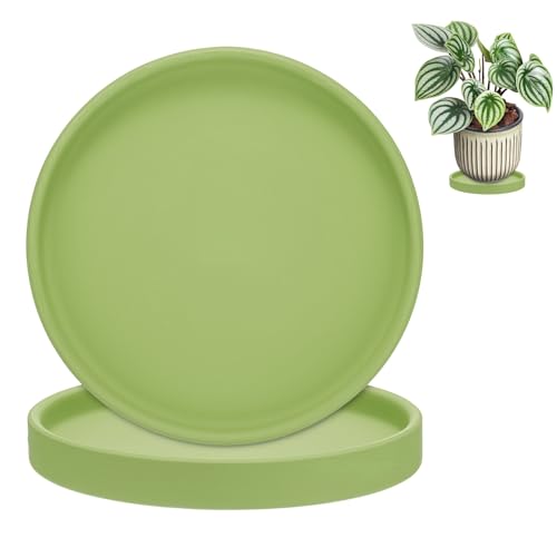 M METERXITY 2-Pack Plant Saucers, 5.7 Inch ID Anti-Rot Root Ceramic Flower Pot Plant Saucers for Indoor/Outdoor, Round Flowerpot Drip Tray [6.1 Inch OD, Gray Green] - color: Gray Green, size: 5.7 Inch