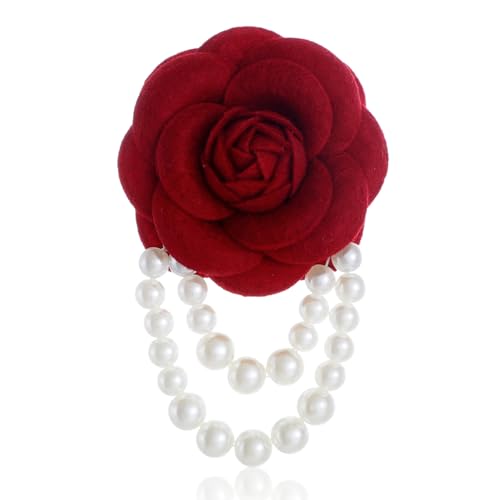 Vintage Camellia Pearl Tassel Brooches Bracelet Bohemian Pearl Safety Pins Bracelets Flower Hairpin Headpieces Shawl Pins Dainty Elegant Lapel Pin Wedding Party Dress Accessories for Women - color: Red1