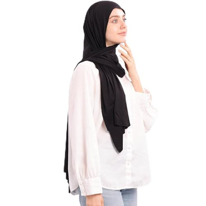 Non-see-through Premium Jersey Maxi Hijab Head Scarf Wrap for Muslim Women - color: Black