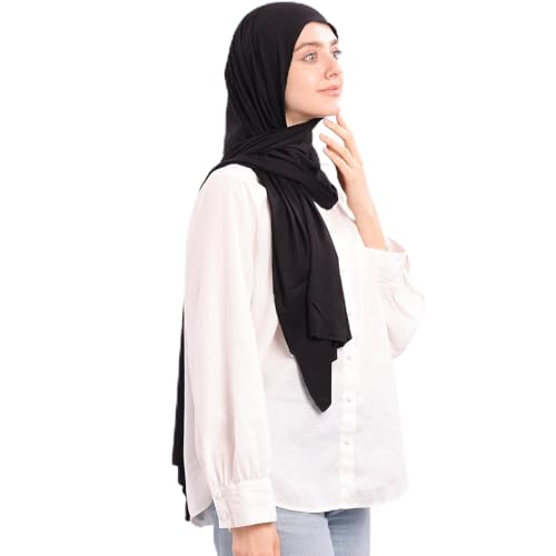 Non-see-through Premium Jersey Maxi Hijab Head Scarf Wrap for Muslim Women - color: Black