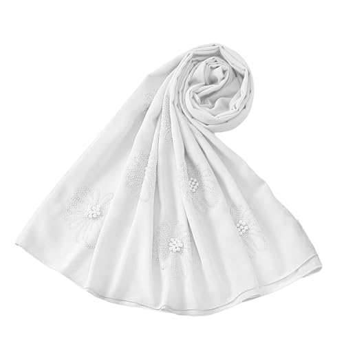 Chiffon Hijab Scarf for Women Muslim Hijab Head Wrap Scarves Soft Rhinestone Chiffon Scarf Fashion Long Scarves Shawl - color: White