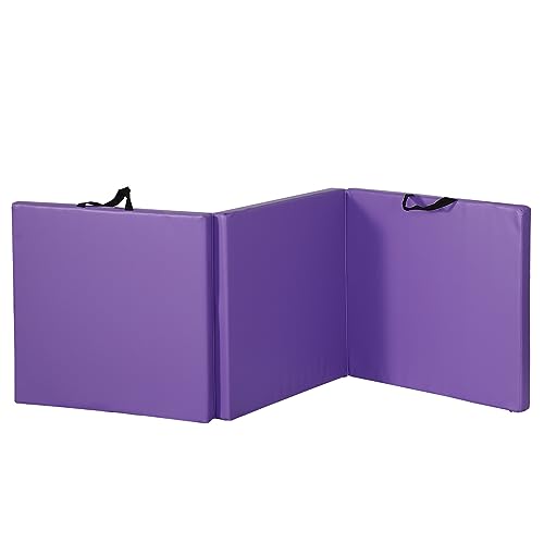 ZenStyle 6' x 2' x 2" PU Leather Exercise Tri-Fold Gym Fitness Mat For Gymnastics, Aerobics, Yoga, Martial Arts - color: Purple