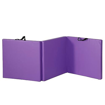 ZenStyle 6' x 2' x 2" PU Leather Exercise Tri-Fold Gym Fitness Mat For Gymnastics, Aerobics, Yoga, Martial Arts - color: Purple