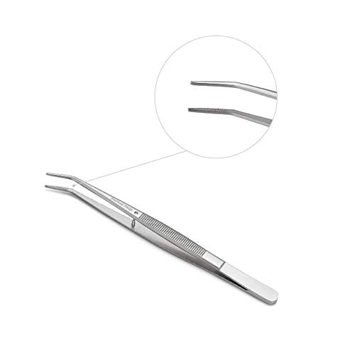 Stainless Steel Tweezers, with Curved Serrated Tip Multipurpose Sewing Machine Tweezers Forceps for Craft Repairing (2 Pcs set)