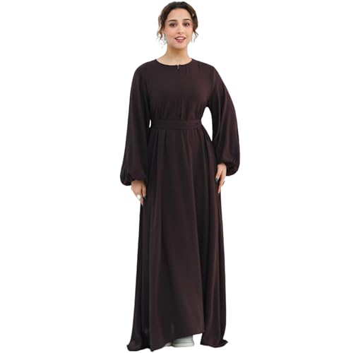 Muslim Women Abaya Dress Breathable Front Zipper&Pockets&Belt Prayer Robe - color: Dark Coffee, size: X-Large