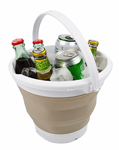 SAMMART 5.5L (1.4 Gallon) Collapsible Plastic Bucket - Foldable Round Tub - Portable Fishing Water Pail - Space Saving Outdoor Waterpot (White/Latte (Set of 2)) - color: White/Latte (Set of 2)