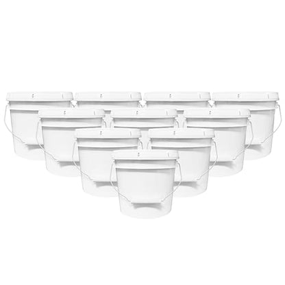 MKS Plastics 1-Gallon Bucket with Airtight Lid – Made in USA, Food Grade BPA Free Plastic, Heavy Duty Multi-Use, Metal Handle with Grip, Stackable Storage – White, 10 Pack - color: White, size: 10