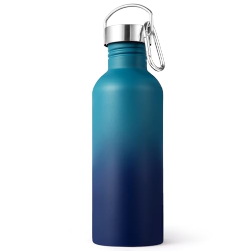 Volhoply 32oz Uninsulated Single Walled Water Bottle, Stainless Steel Sports Water Bottles with Handle, BPA Free Lightweight Water Bottles for Hiking, Biking, Running（Dark Night,1） - color: Dark Night