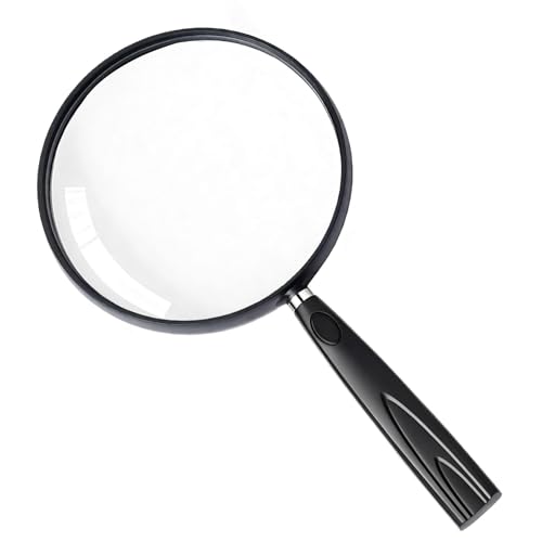 Feosky Handheld Reading Magnifier, 10X Magnifier, 130mm Shatterproof Lens, Non-Slip Handle for Adults Close Work, Seniors Reading and Nature Exploration, Hobby Observation(Black) - color: Black