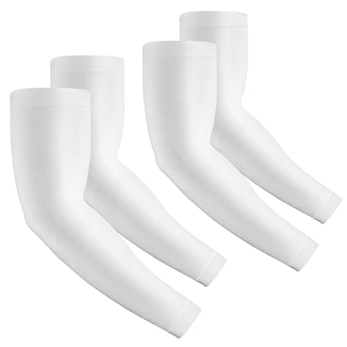 2 Pairs UV Protection Cooling Arm Sleeves Compression Sun Sleeves for Men Women Youth, Tattoo Cover Up, UPF 50 - color: 2 Pairs: White