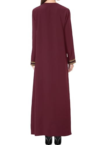 WSPLYSPJY Embroidered Abaya Muslim Dresses for Women Prayer Robe - color: Wine Red, size: Large