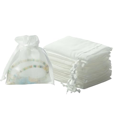 QIANF 20 Pcs White Small Organza Bags 3X4 inch for Wedding Favors with Drawstring, Mini Mesh Gift Bags Jewelry Pouch for Candy Bridal Shower Party Favor Baby Shower Christmas - color: Off White, size: 3x4"