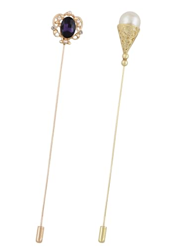 Alilang Vintage Hat Pin 5 inch Long Handle Golden Tone Lapel Pins Tie Scarf Brooch Jewelry Accessories Pack of 2/3/5 - color: 2 PCS Pearl Rhinestones