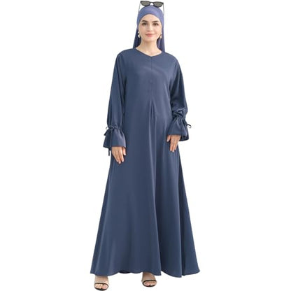 khalat Women's Muslim Kaftan Abaya Dress Eid Prayer Dress for Women Islamic Daily Dress Smooth Flowy Muslim Women Clothes - color: Blue, size: Medium