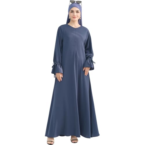 khalat Women's Muslim Kaftan Abaya Dress Eid Prayer Dress for Women Islamic Daily Dress Smooth Flowy Muslim Women Clothes - color: Blue, size: Small
