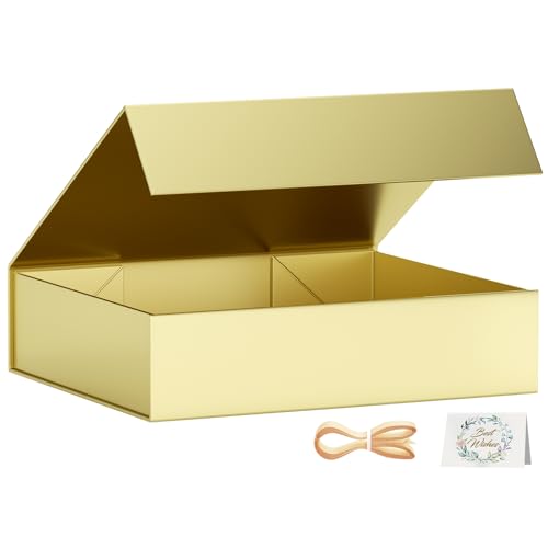 PSHVYM Gift Box 11.5x7.8x3 In, Gold Gift Boxes with Lids for Presents - color: Gold