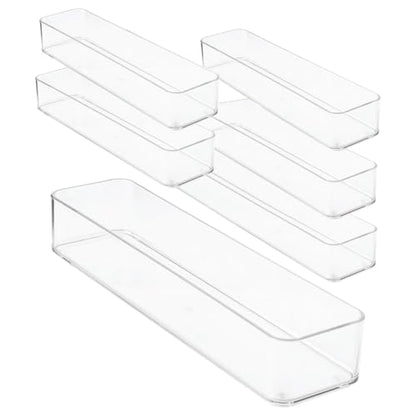 primebox Plastic Clear Drawer Organizers. Bathroom, Kitchen, Bedroom, Gadgets, Office Organizer Bins, Storage Trays. Heavy Duty, Stackable. 12" x 3" x 2" Set of 6 - size: 12" x 3" x 2"