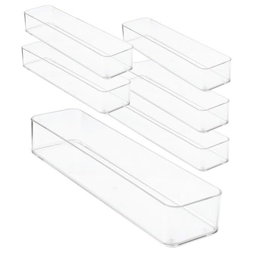 primebox Plastic Clear Drawer Organizers. Bathroom, Kitchen, Bedroom, Gadgets, Office Organizer Bins, Storage Trays. Heavy Duty, Stackable. 12" x 3" x 2" Set of 6 - size: 12" x 3" x 2"