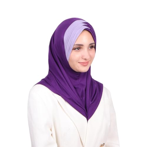 MuLanLegend Handmade | Muberra Pleated Instant Hijab | One Piece Easy Slip On Practical and Comfortable(L Size) - color: Light Deep Purple
