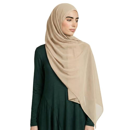 Yeieeo Instant Chiffon Hijab with Undercap (Tube or Bandage Cap), Breathable, no sweat buildup,Solid Chiffon Head Wraps - color: Beige