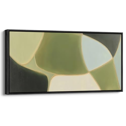 wall26 Extra Large Framed Wall Art Canvas Print - Green Gold Geometric Abstract - Contemporary Artwork for Living Room Bedroom Office - 60"x30" Black - color: A10-2608-M29, size: 60"L x 30"W, style: Black Frame