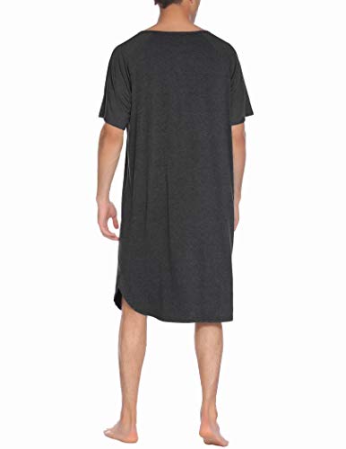 Ekouaer Sleepwear Men's Nightshirt Short Sleeve Pajamas Comfy Big & Tall Henley Sleep Shirt M-XXXL - color: Dark Grey, size: Medium
