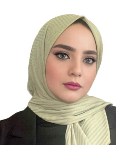 Instant Hijab 여성용 | 헤드 랩 100% 면 리브 헤드스카프 | 금속 핀이 있는 착용하기 쉬운 히잡 - color: 피스타치오