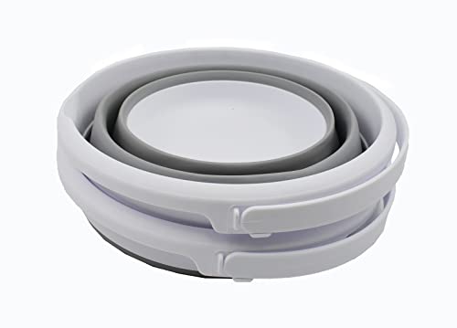 SAMMART 5.5L (1.4 Gallon) Set of 2 Collapsible Plastic Bucket - Foldable Round Tub - Portable Fishing Water Pail - Space Saving Outdoor Waterpot. (White/Grey) - color: White/Grey