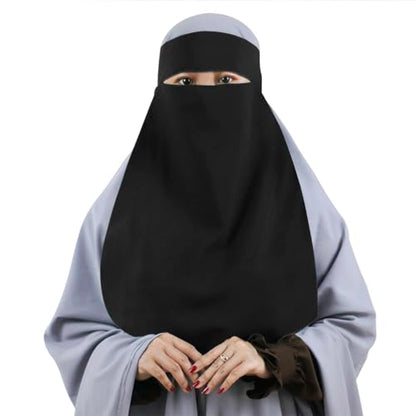 Single Layer Niqab, Soft Chiffon Muslim Veil Face Cover, One Layer Nose Piece, Hijab Prayer Face Mask for Women Men - color: Black