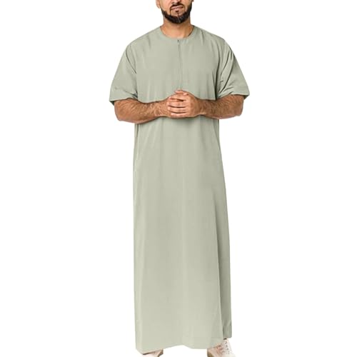 Muslim Thobe Robe for Mens Long Sleeve Thobe Thawb Middle East Saudi Arab Caftan Crew Neck Islamic Abaya Dubai Robes - color: Green, size: XX-Large