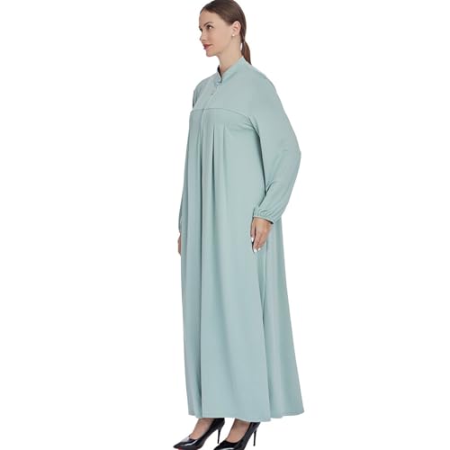 Women Muslim Casual Dress Islamic Maxi Robe Chest Zipper Abaya 1PC Soft Muslim Abaya Eid Kaftan Robe Classic Dress - color: Mint Greena, size: X-Large