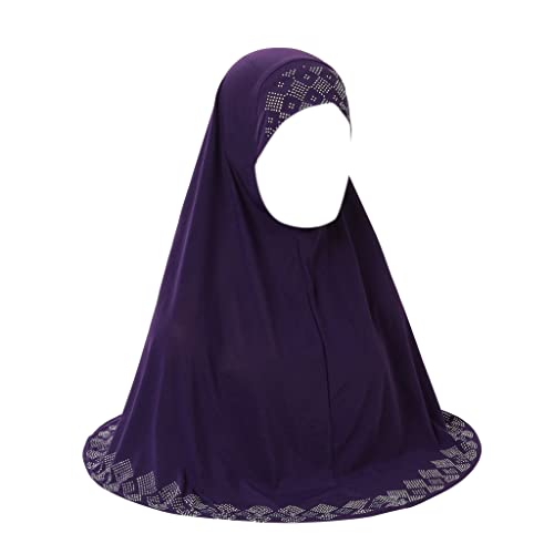ZGMYC Women Shiny Rhinestones Muslim Hijab Elegant Long Turban Cap Head Wrap Scarf - color: Purple