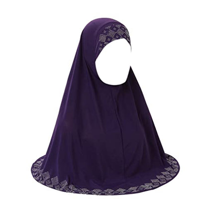 ZGMYC Women Shiny Rhinestones Muslim Hijab Elegant Long Turban Cap Head Wrap Scarf - color: Purple