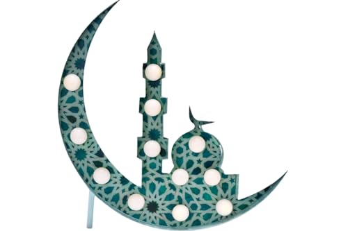 Moon Marquee Light - 12 Inch Crescent Moon Ramadan Decorations with Timer & USB Power | Elegant Ramadan & Eid Mubarak Decor for Home, Parties, Ramadan Essentials & Eid Celebrations, Green - color: Islamic Green