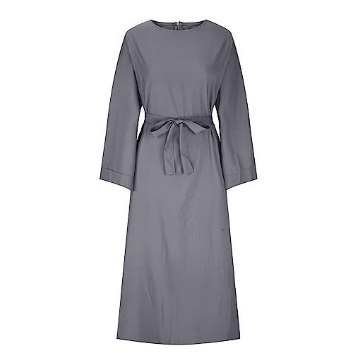 Ctreela Abaya Muslim Dresses for Women Girls Pockets Islamic Prayer Clothes with Tie Waist Ramadan Tarawih Sawm Outfits - color: Gray, size: Medium