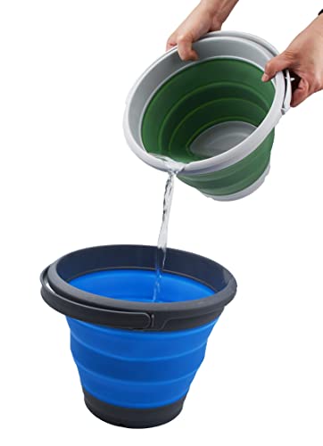 SAMMART 5.5L (1.4 Gallon) Collapsible Plastic Bucket - Foldable Round Tub - Portable Fishing Water Pail - Space Saving Outdoor Waterpot. (Grey/Dark Sea Green, 1) - color: Grey/Dark Sea Green