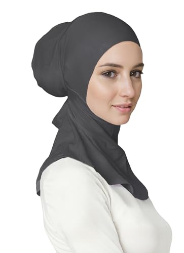 Lina & Lily Jersey Tie Back Hijab Underscarf with Neck Cover Full Coverage for Muslim Women - color: Dark Gray