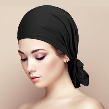 Syhood Slip on Pre Tied Head Scarves for Women - color: Black