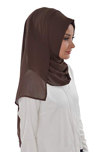 Aisha's Design Instant Chiffon Shawl for Women Modesty Turban Hijab Head Wrap Ready to Wear Women Headscarf - color: Brown
