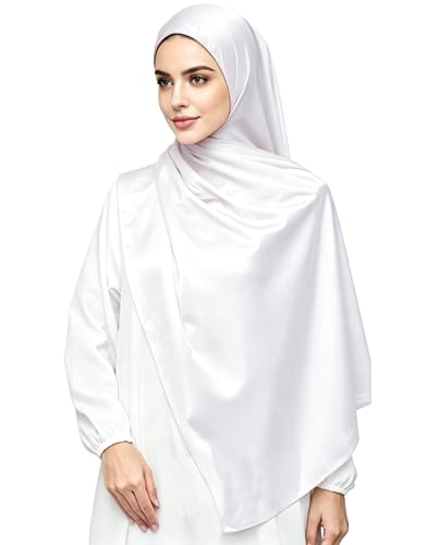 Lina & Lily Luxury Satin Hijab Head Scarf Shawl Wrap for Muslim Women Extra Long - color: White