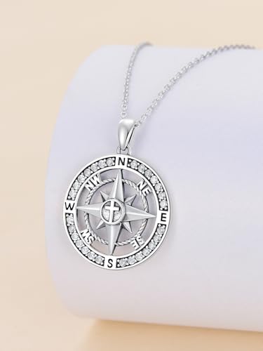 Graduation Gifts for Women 925 Sterling Silver Compass/Graduation/Vet/Cross/Stethoscope Necklace for Women - color: D3-Compass-Cross
