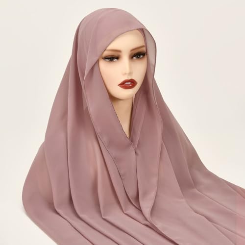 Instant Chiffon Hijab Set 3-in-1 Scarf with Built-in Magnets and Undercaps Head Wraps with Model Cap - color: Pink
